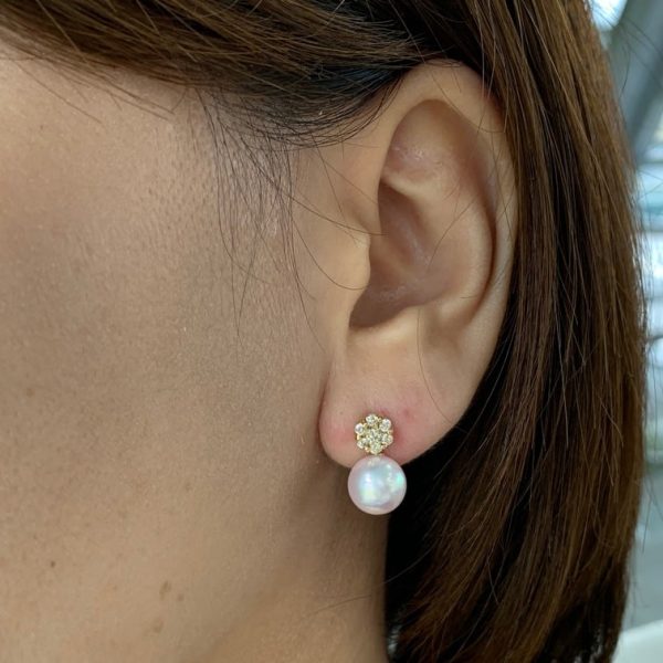 White Gold Diamond Akoya Pearl Earrings (E24) - Image 2