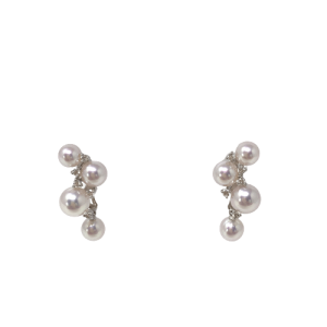 White Akoya Pearl Gold Diamond Earrings (E48)