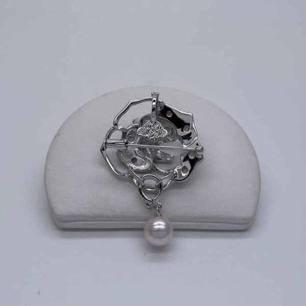 White Akoya Pearl Detachable Silver 'Rose' Brooch Pin (B17)