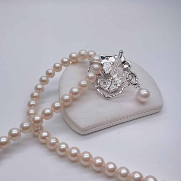 White Akoya Pearl Detachable Silver 'Rose' Brooch Pin (B17)