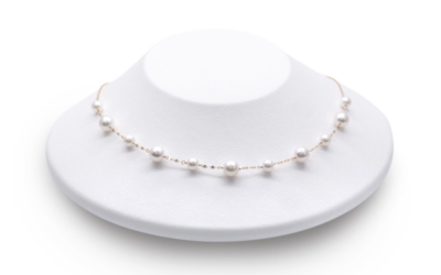 White Akoya Pearl Gold Station Necklace (N20)