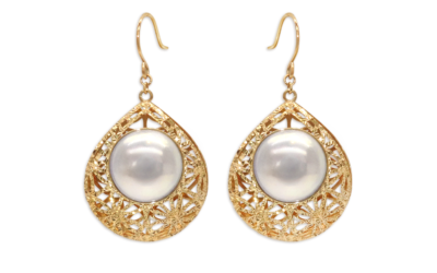 Rainbow Mabe Pearl Gold Earrings (E203)