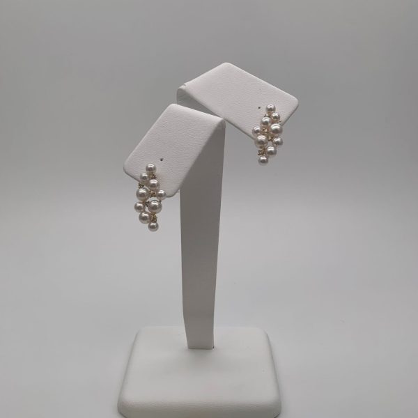 White Baby Akoya Pearl Gold Diamond Earrings (E200) - Image 3