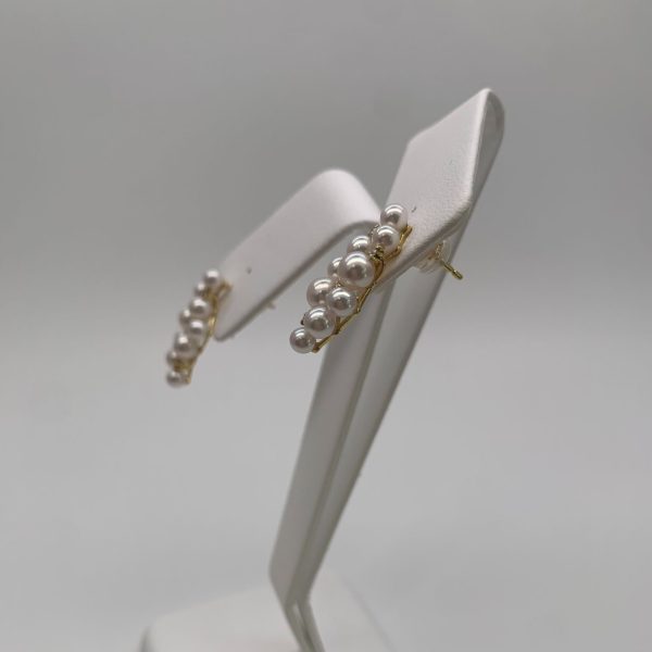 White Baby Akoya Pearl Gold Diamond Earrings (E200) - Image 2