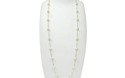 White Akoya Pearl Gold Station Necklace (N104)