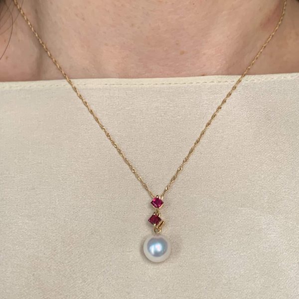 White Akoya Pearl Gold Ruby Pendant (P204) - Image 2