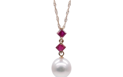 White Akoya Pearl Gold Ruby Pendant (P204)