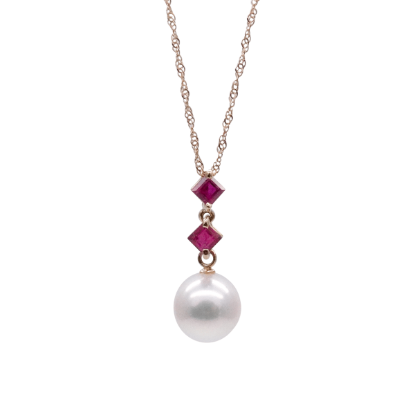 Akoya Pearl Ruby K18 Gold Pendant P204