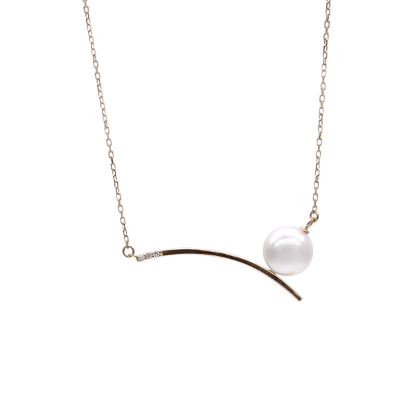 White Akoya Pearl Gold Diamond Pendant (P207)