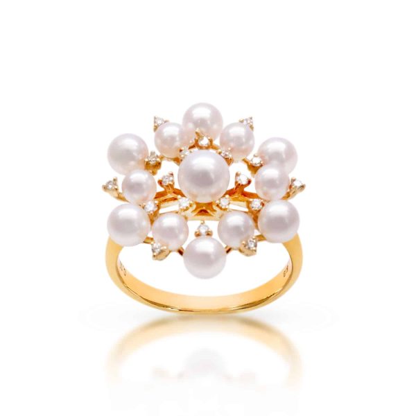 White Akoya Pearl Gold Diamond Ring (R52) - Image 2