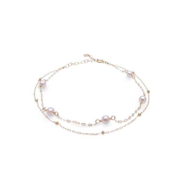 White Akoya Pearl Layered Gold Station Bracelet (BL54)