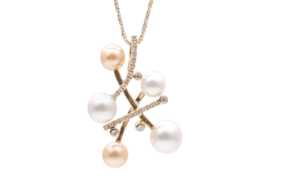 White & Gold Akoya Pearl Diamond Pendant (P220)