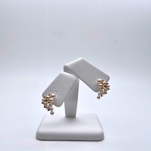 White Akoya Pearl Gold Diamond Earrings (E234) - Image 3