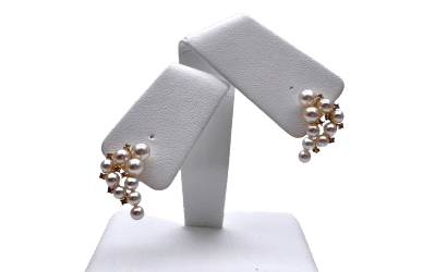 White Akoya Pearl Gold Diamond Earrings (E234)