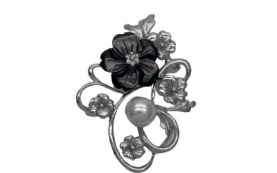 White Akoya Pearl Silver ‘Cherry Blossom’ Pin (B52)