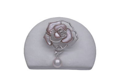 White Akoya Pearl Detachable Silver ‘Rose’ Brooch Pin (B55)