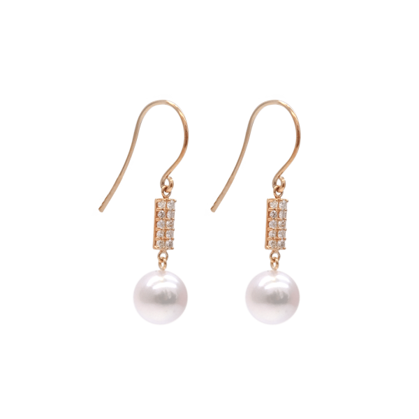 White Akoya Pearl Diamond Earrings (E239) - Image 3