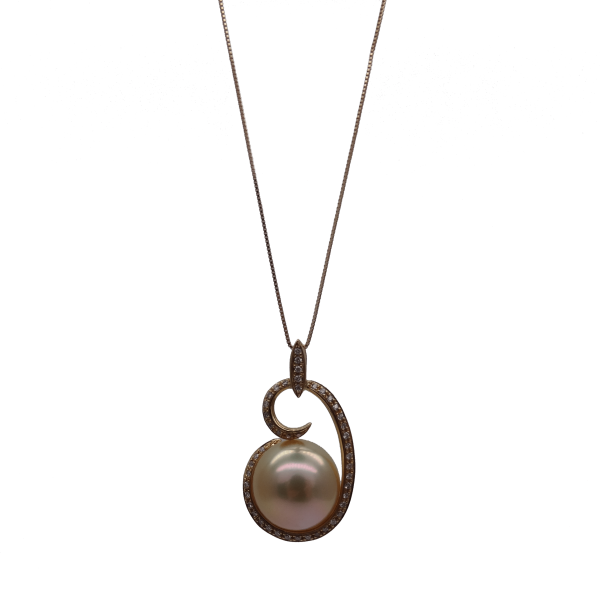 Moondew Gold South Sea Pearl Diamond Pendant (P233)